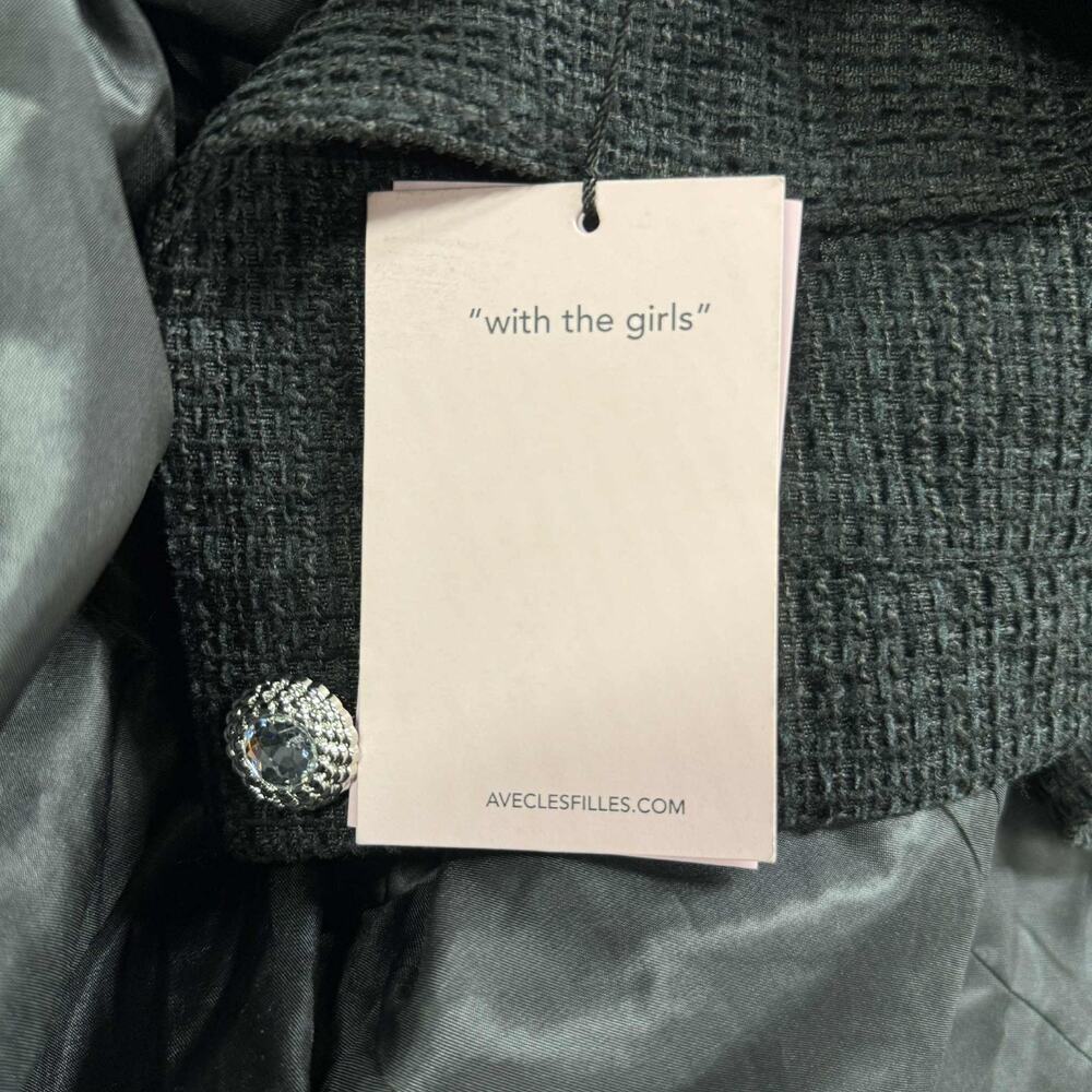 Avec Les Filles Tweed Crop Jacket Career Black Velvet Bow Trim Women’s Small NWT - Picture 15 of 16
